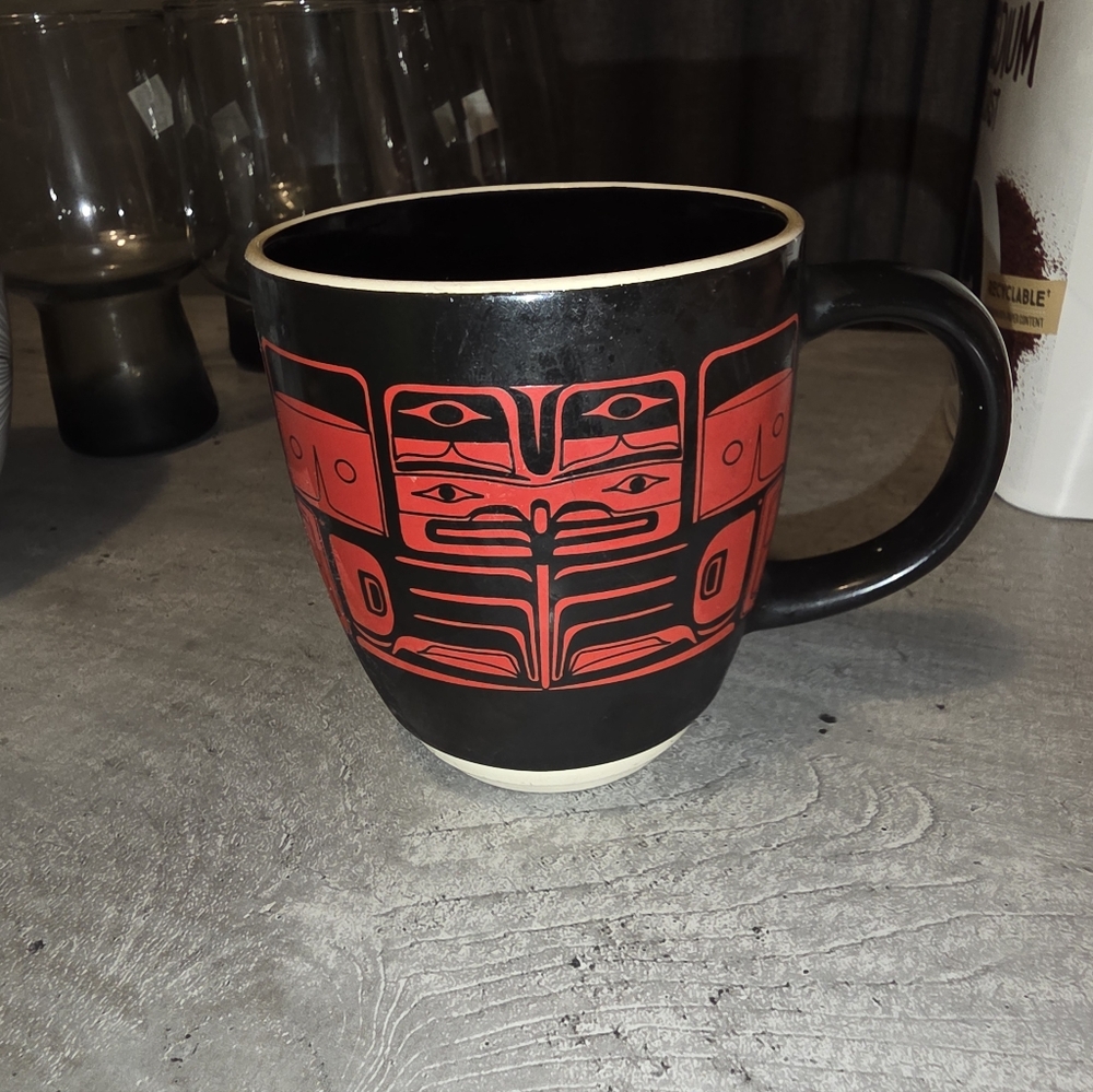 Native Northwest red and black Haida Raven porcelain/ceramic mug